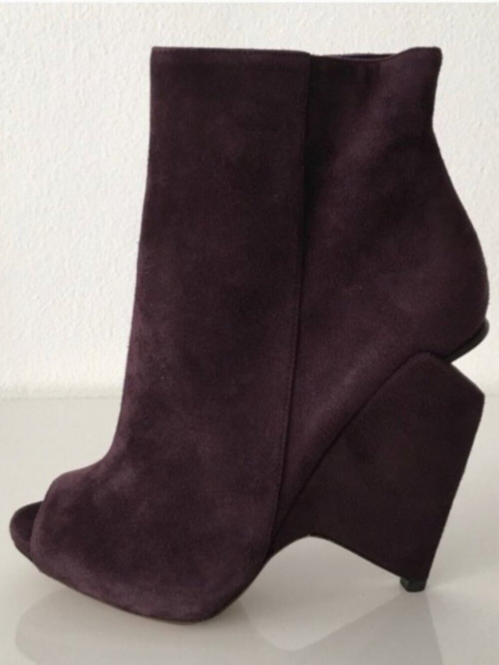 Nicholas Kirkwood architectural chunky cut out heel stacked wedge pee toe bootie